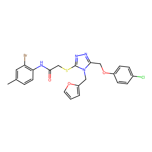 N-(2-bromo-4-methylphenyl)-2-((5-((4-chlorophenoxy)methyl)-4-(furan-2-ylmethyl)-4H-1,2,4-triazol-3-yl)thio)acetamide structure