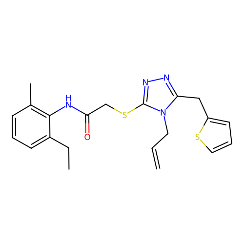 N-(2-ethyl-6-methylphenyl)-2-{[4-(prop-2-en-1-yl)-5-(thiophen-2-ylmethyl)-4H-1,2,4-triazol-3-yl]sulfanyl}acetamide structure