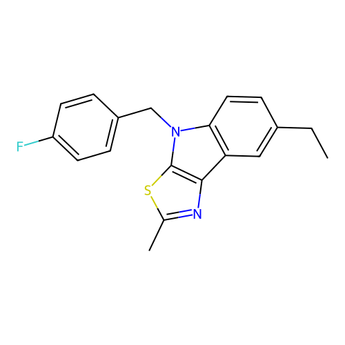 7-ethyl-4-(4-fluorobenzyl)-2-methyl-4H-[1,3]thiazolo[5,4-b]indole structure