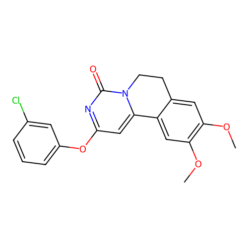 2-(3-chlorophenoxy)-9,10-dimethoxy-6,7-dihydro-4H-pyrimido[6,1-a]isoquinolin-4-one structure