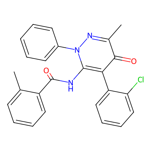 N-[4-(2-chlorophenyl)-6-methyl-5-oxo-2-phenyl-pyridazin-3-yl]-2-methyl-benzamide structure