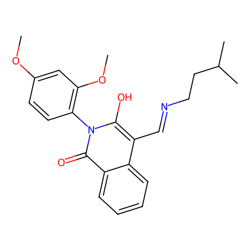 (E)-2-(2,4-dimethoxyphenyl)-4-((isopentylamino)methylene)isoquinoline-1,3(2H,4H)-dione structure