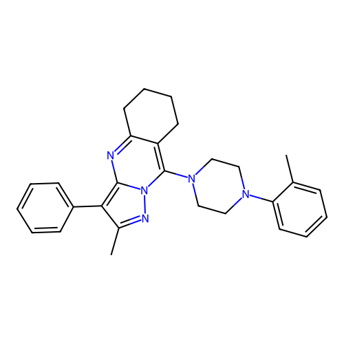 2-methyl-9-[4-(2-methylphenyl)piperazin-1-yl]-3-phenyl-5,6,7,8-tetrahydropyrazolo[5,1-b]quinazoline structure
