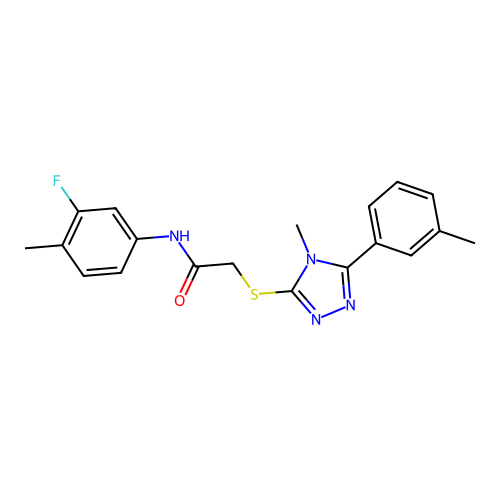 N-(3-fluoro-4-methylphenyl)-2-{[4-methyl-5-(3-methylphenyl)-4H-1,2,4-triazol-3-yl]sulfanyl}acetamide structure