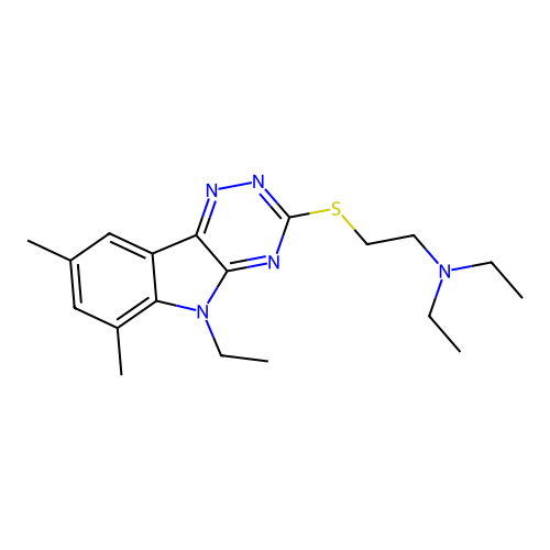 N,N-diethyl-2-((5-ethyl-6,8-dimethyl-5H-[1,2,4]triazino[5,6-b]indol-3-yl)thio)ethanamine structure