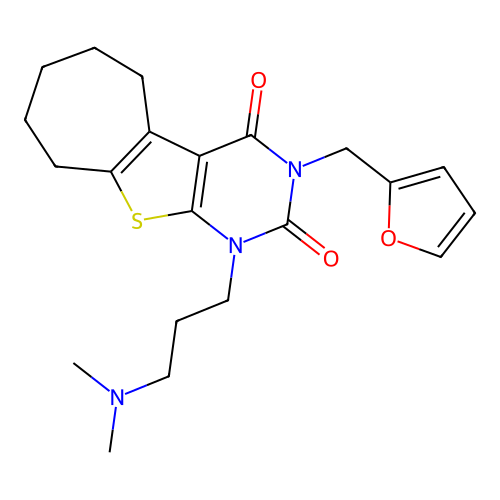 1-(3-(dimethylamino)propyl)-3-(furan-2-ylmethyl)-6,7,8,9-tetrahydro-1H-cyclohepta[4,5]thieno[2,3-d]pyrimidine-2,4(3H,5H)-dione structure
