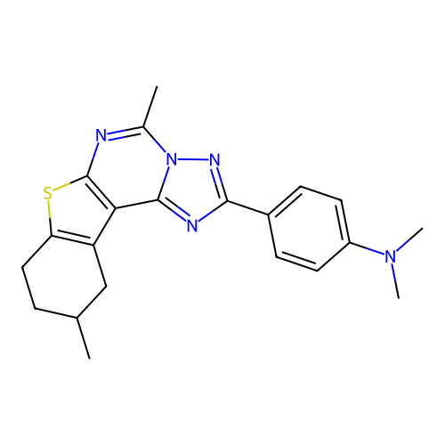 4-(5,10-dimethyl-8,9,10,11-tetrahydro[1]benzothieno[3,2-e][1,2,4]triazolo[1,5-c]pyrimidin-2-yl)-N,N-dimethylaniline structure