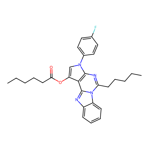 3-(4-fluorophenyl)-5-pentyl-3H-benzo[4,5]imidazo[1,2-c]pyrrolo[3,2-e]pyrimidin-1-yl hexanoate structure