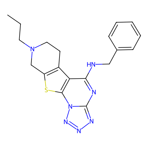 N-benzyl-8-propyl-6,7,8,9-tetrahydropyrido[4',3':4,5]thieno[3,2-e]tetrazolo[1,5-a]pyrimidin-5-amine structure
