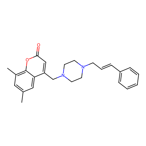 (E)-4-((4-cinnamylpiperazin-1-yl)methyl)-6,8-dimethyl-2H-chromen-2-one structure