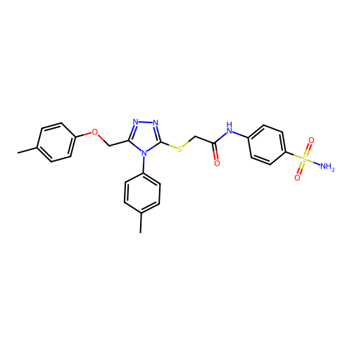 2-({5-[(4-methylphenoxy)methyl]-4-(4-methylphenyl)-4H-1,2,4-triazol-3-yl}sulfanyl)-N-(4-sulfamoylphenyl)acetamide structure
