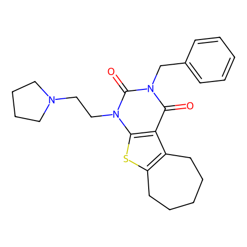 3-benzyl-1-(2-(pyrrolidin-1-yl)ethyl)-6,7,8,9-tetrahydro-1H-cyclohepta[4,5]thieno[2,3-d]pyrimidine-2,4(3H,5H)-dione structure