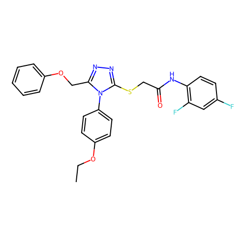 N-(2,4-difluorophenyl)-2-{[4-(4-ethoxyphenyl)-5-(phenoxymethyl)-4H-1,2,4-triazol-3-yl]sulfanyl}acetamide structure