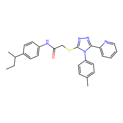 N-(4-butan-2-ylphenyl)-2-[[4-(4-methylphenyl)-5-pyridin-2-yl-1,2,4-triazol-3-yl]sulfanyl]acetamide structure