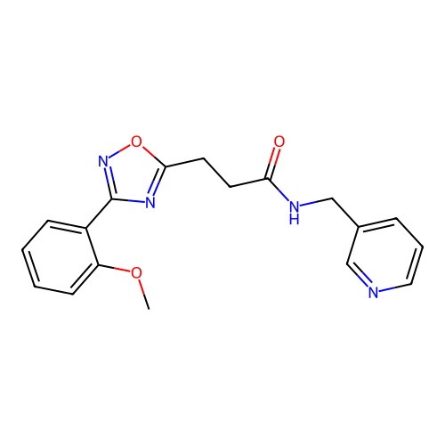 3-[3-(2-methoxyphenyl)-1,2,4-oxadiazol-5-yl]-N-(pyridin-3-ylmethyl)propanamide structure