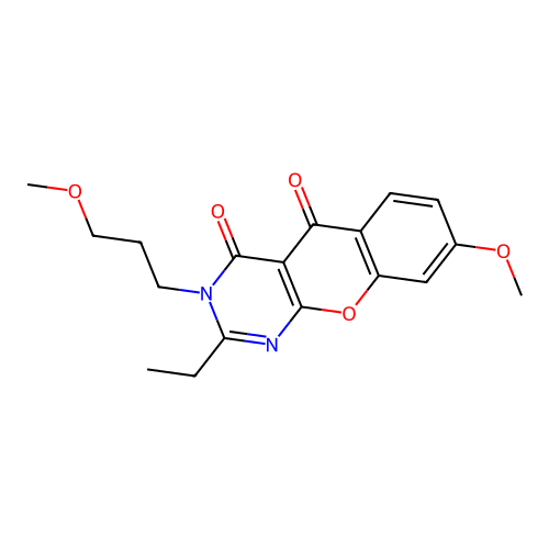 2-ethyl-8-methoxy-3-(3-methoxypropyl)-4H-chromeno[2,3-d]pyrimidine-4,5(3H)-dione structure
