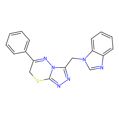 3-(1H-benzimidazol-1-ylmethyl)-6-phenyl-7H-[1,2,4]triazolo[3,4-b][1,3,4]thiadiazine structure