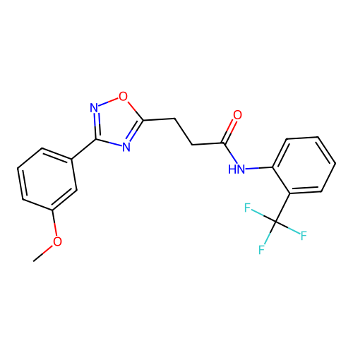 3-[3-(3-methoxyphenyl)-1,2,4-oxadiazol-5-yl]-N-[2-(trifluoromethyl)phenyl]propanamide structure