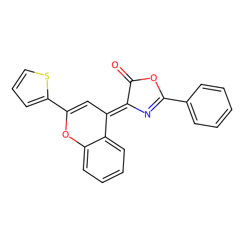 (4Z)-2-phenyl-4-[2-(thiophen-2-yl)-4H-chromen-4-ylidene]-1,3-oxazol-5(4H)-one structure