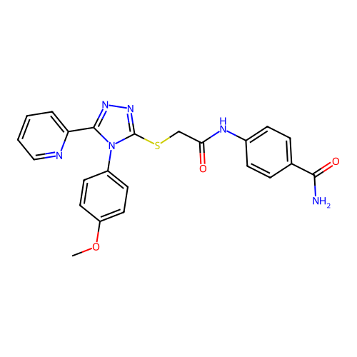 4-{2-[4-(4-methoxyphenyl)-5-(2-pyridyl)-1,2,4-triazol-3-ylthio]acetylamino}ben zamide structure