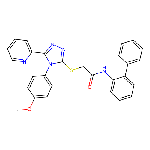 2-[[4-(4-methoxyphenyl)-5-pyridin-2-yl-1,2,4-triazol-3-yl]sulfanyl]-N-(2-phenylphenyl)acetamide structure