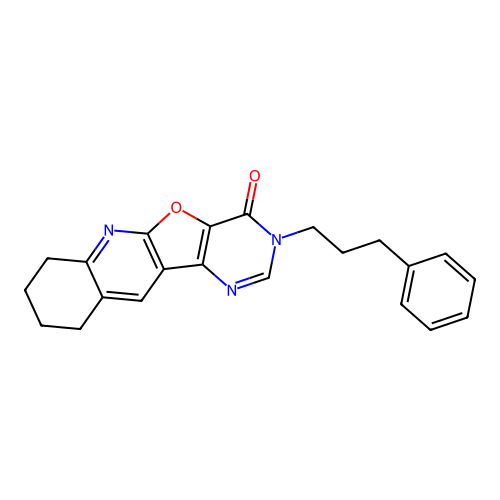 3-(3-phenylpropyl)-7,8,9,10-tetrahydropyrimido[4',5':4,5]furo[2,3-b]quinolin-4(3H)-one structure
