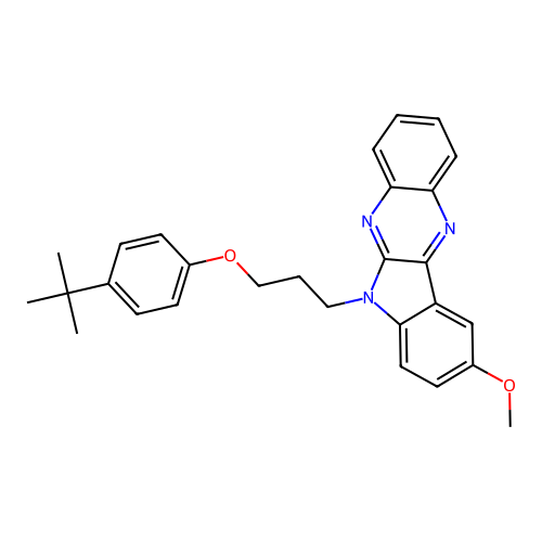 6-[3-(4-tert-butylphenoxy)propyl]-9-methoxy-6H-indolo[2,3-b]quinoxaline structure