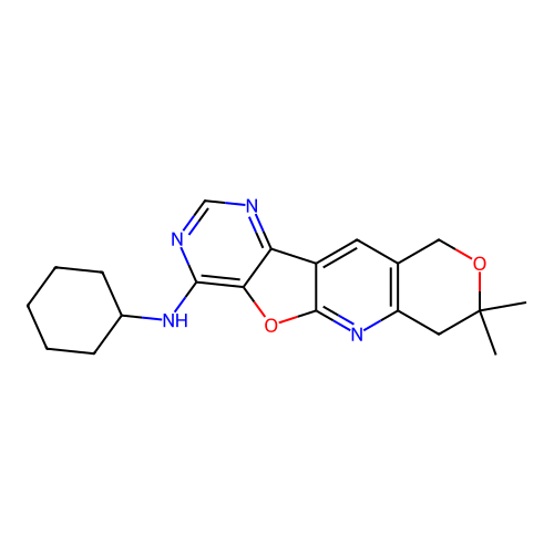 N-cyclohexyl-8,8-dimethyl-7,10-dihydro-8H-pyrano[3'',4'':5',6']pyrido[3',2':4,5]furo[3,2-d]pyrimidin-4-amine structure