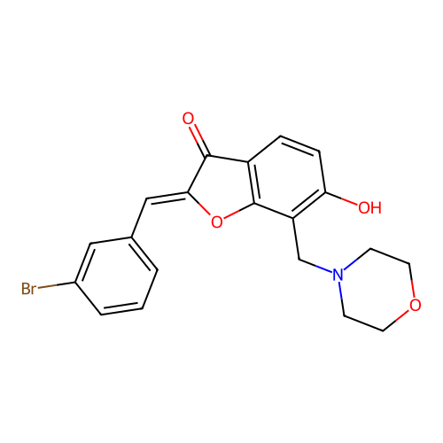 (Z)-2-(3-bromobenzylidene)-6-hydroxy-7-(morpholinomethyl)benzofuran-3(2H)-one structure