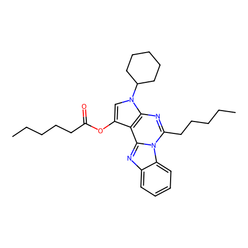 3-cyclohexyl-5-pentyl-3H-benzo[4,5]imidazo[1,2-c]pyrrolo[3,2-e]pyrimidin-1-yl hexanoate structure