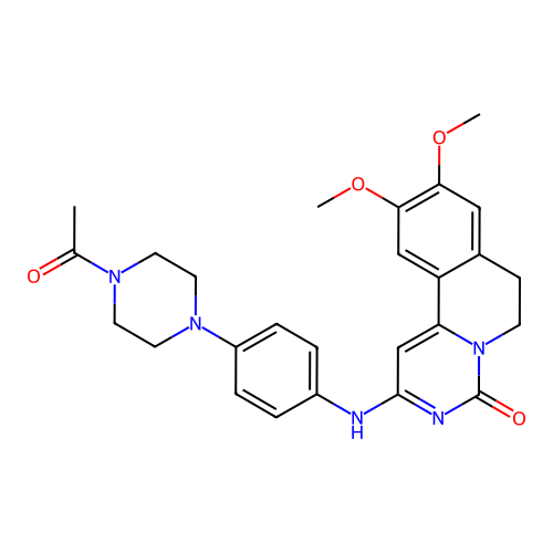 2-((4-(4-acetylpiperazin-1-yl)phenyl)amino)-9,10-dimethoxy-6,7-dihydro-4H-pyrimido[6,1-a]isoquinolin-4-one structure