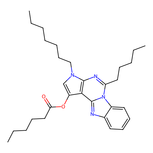 3-heptyl-5-pentyl-3H-benzo[4,5]imidazo[1,2-c]pyrrolo[3,2-e]pyrimidin-1-yl hexanoate structure