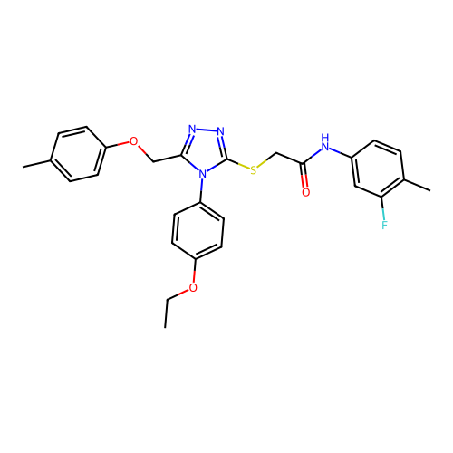 2-((4-(4-ethoxyphenyl)-5-((p-tolyloxy)methyl)-4H-1,2,4-triazol-3-yl)thio)-N-(3-fluoro-4-methylphenyl)acetamide structure