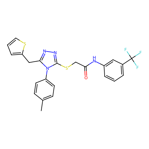2-{[4-(4-methylphenyl)-5-(thiophen-2-ylmethyl)-4H-1,2,4-triazol-3-yl]sulfanyl}-N-[3-(trifluoromethyl)phenyl]acetamide structure