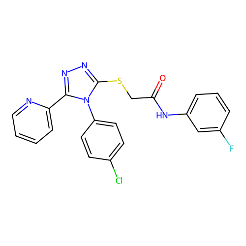 2-[[4-(4-chlorophenyl)-5-pyridin-2-yl-1,2,4-triazol-3-yl]sulfanyl]-N-(3-fluorophenyl)acetamide structure