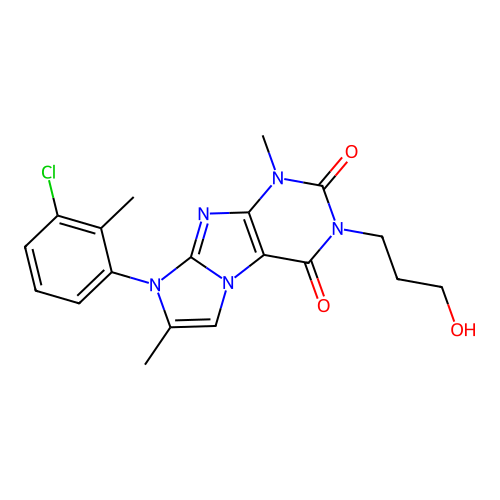 6-(3-chloro-2-methylphenyl)-2-(3-hydroxypropyl)-4,7-dimethylpurino[7,8-a]imidazole-1,3-dione structure