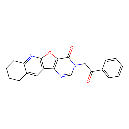 3-(2-oxo-2-phenylethyl)-7,8,9,10-tetrahydropyrimido[4',5':4,5]furo[2,3-b]quinolin-4(3H)-one structure
