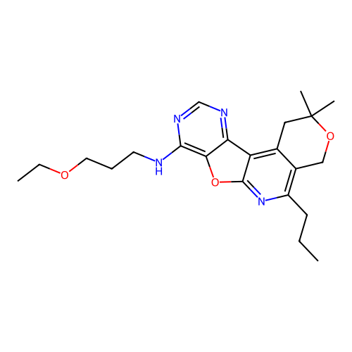 N-(3-ethoxypropyl)-2,2-dimethyl-5-propyl-1,4-dihydro-2H-pyrano[4'',3'':4',5']pyrido[3',2':4,5]furo[3,2-d]pyrimidin-8-amine structure
