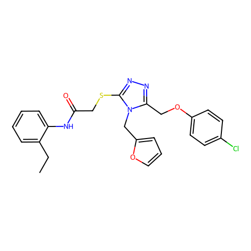 2-((5-((4-chlorophenoxy)methyl)-4-(furan-2-ylmethyl)-4H-1,2,4-triazol-3-yl)thio)-N-(2-ethylphenyl)acetamide structure