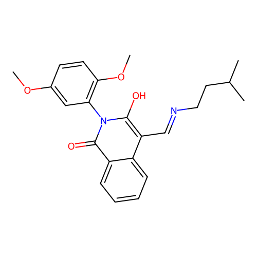 2-(2,5-dimethoxyphenyl)-4-[(3-methylbutylamino)methylidene]isoquinoline-1,3-dione structure