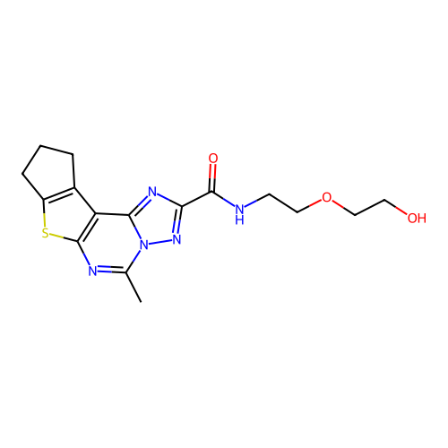 N-(2-(2-hydroxyethoxy)ethyl)-5-methyl-9,10-dihydro-8H-cyclopenta[4,5]thieno[3,2-e][1,2,4]triazolo[1,5-c]pyrimidine-2-carboxamide structure