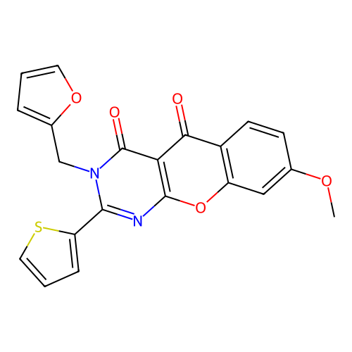 3-(furan-2-ylmethyl)-8-methoxy-2-(thiophen-2-yl)-3H-chromeno[2,3-d]pyrimidine-4,5-dione structure