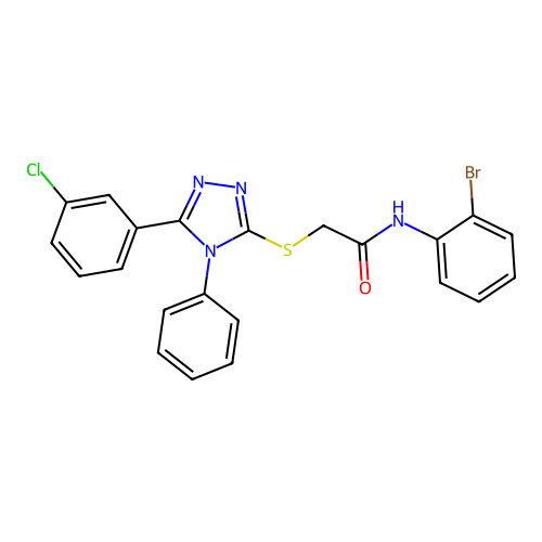 N-(2-bromophenyl)-2-[[5-(3-chlorophenyl)-4-phenyl-1,2,4-triazol-3-yl]sulfanyl]acetamide structure