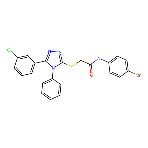 N-(4-bromophenyl)-2-[[5-(3-chlorophenyl)-4-phenyl-1,2,4-triazol-3-yl]sulfanyl]acetamide structure