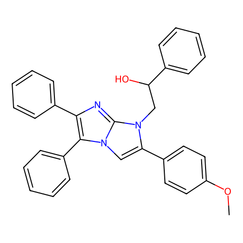 2-[2-(4-methoxyphenyl)-5,6-diphenyl-1H-imidazo[1,2-a]imidazol-1-yl]-1-phenylethanol structure
