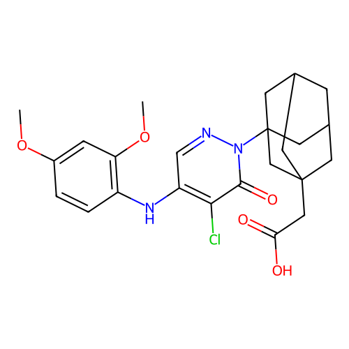 2-[3-[5-chloro-4-(2,4-dimethoxyanilino)-6-oxopyridazin-1-yl]-1-adamantyl]acetic acid structure