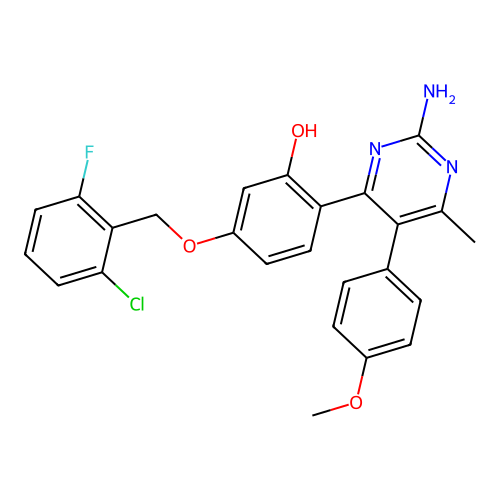 (6Z)-6-[2-amino-5-(4-methoxyphenyl)-6-methyl-1H-pyrimidin-4-ylidene]-3-[(2-chloro-6-fluorophenyl)methoxy]cyclohexa-2,4-dien-1-one structure