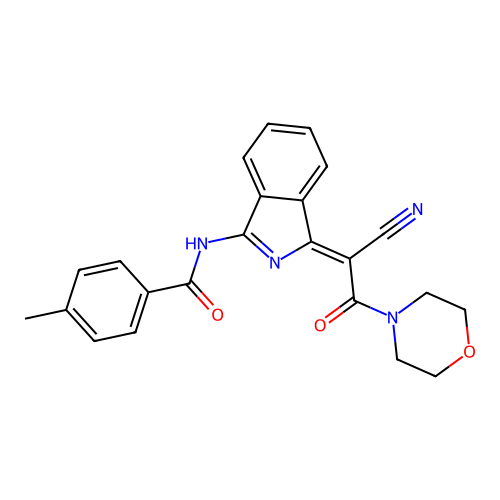 (Z)-N-(1-(1-cyano-2-morpholino-2-oxoethylidene)-1H-isoindol-3-yl)-4-methylbenzamide structure