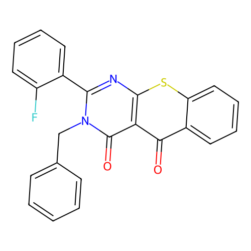 3-benzyl-2-(2-fluorophenyl)-4H-thiochromeno[2,3-d]pyrimidine-4,5(3H)-dione structure