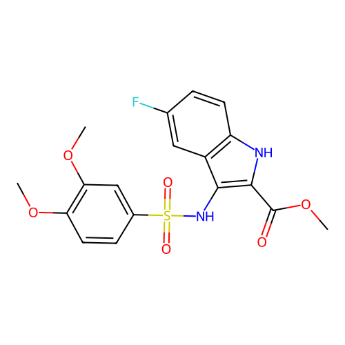 methyl 3-{[(3,4-dimethoxyphenyl)sulfonyl]amino}-5-fluoro-1H-indole-2-carboxylate structure
